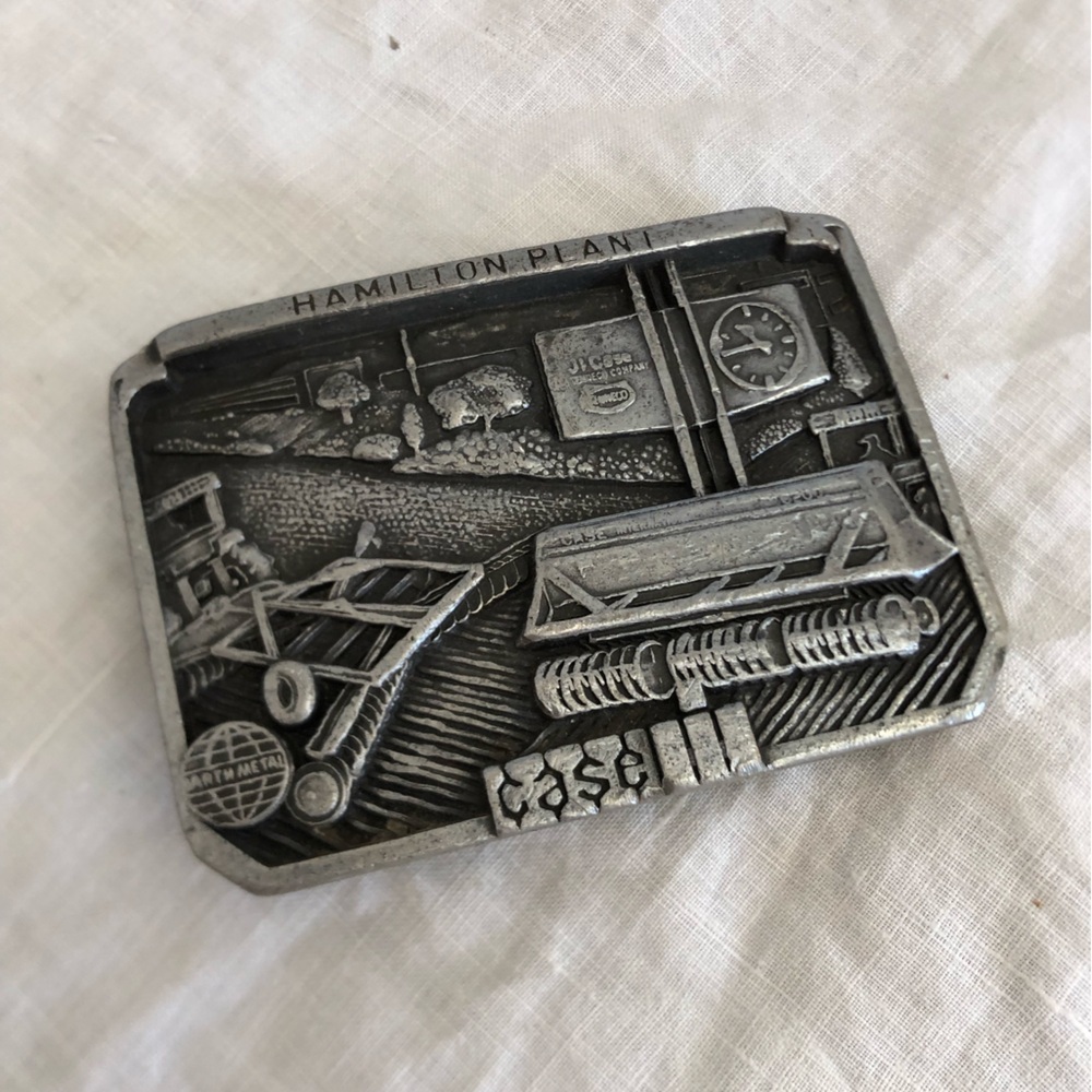 Vtg Pewter Hamilton Plant Case Tractor Belt Buckle